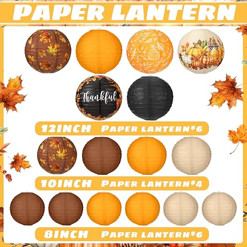 Miniatura 3 de Bencailor 16 linternas de papel de Acción de Gracias, faroles de papel para fiesta de otoño, calabaza naranja, hojas de arce redondas y agradecidas,