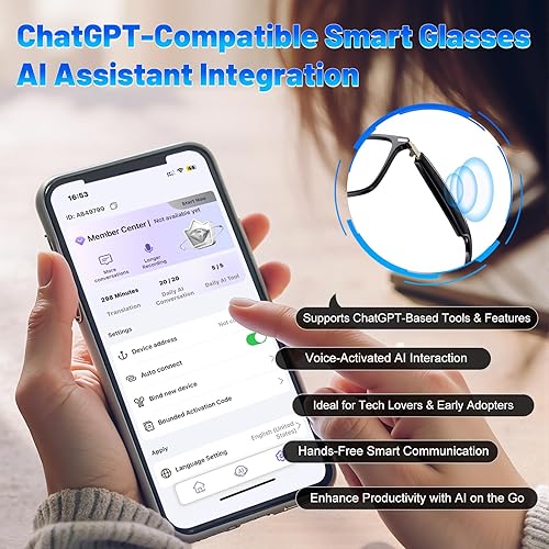 Miniatura 7 de Lentes inteligentes de traducción AI con 138 idiomas, gafas Bluetooth compatibles con ChatGPT, lente fotocromática con altavoces de oreja abierta
