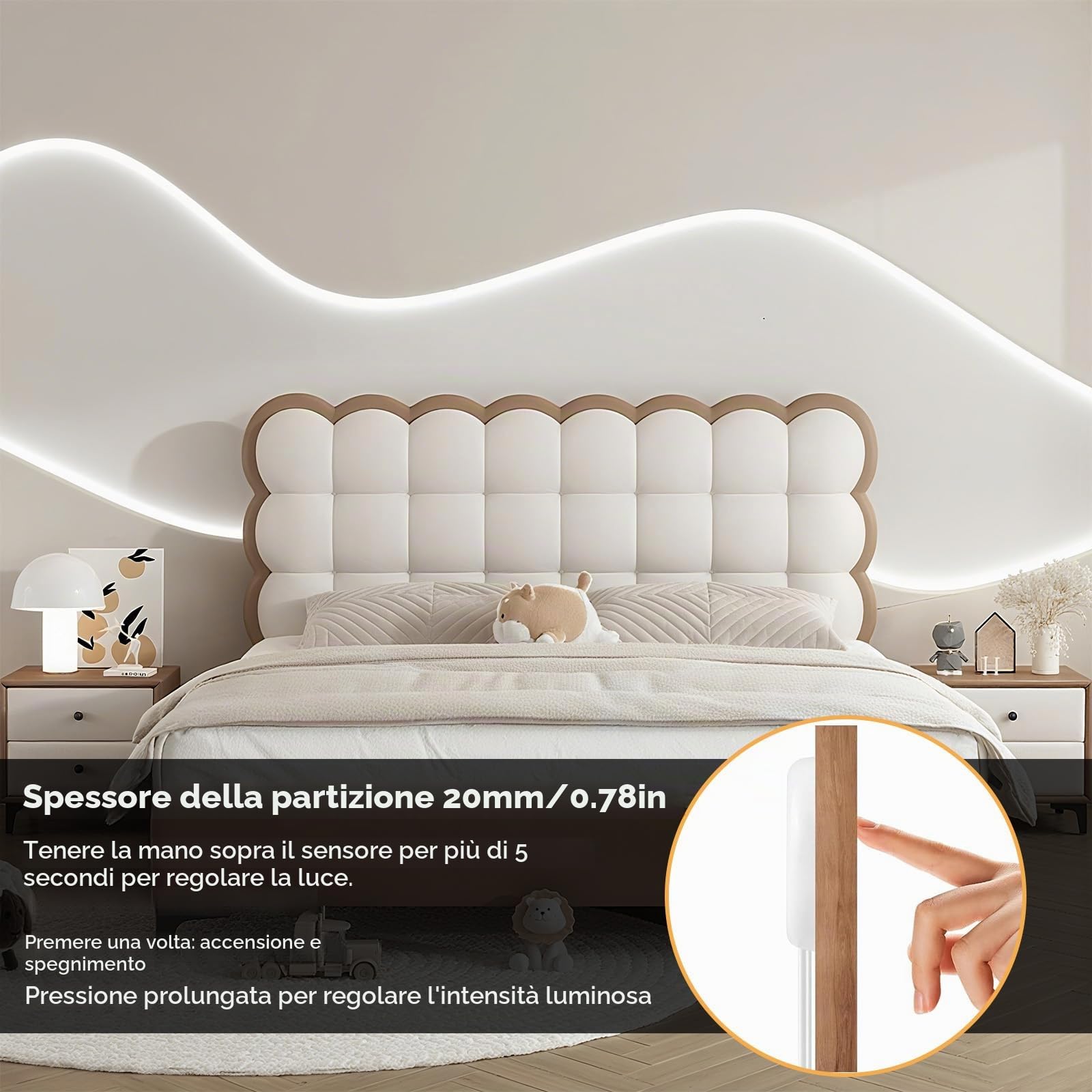 LRGBST 12V COB LED strisce, 6 rulli 3M Bianco LED strisce with Touch and Hand Sweep Switch per armadio, cucine, vetrine, scaffali, scaffali, pannelli acustici illuminazione