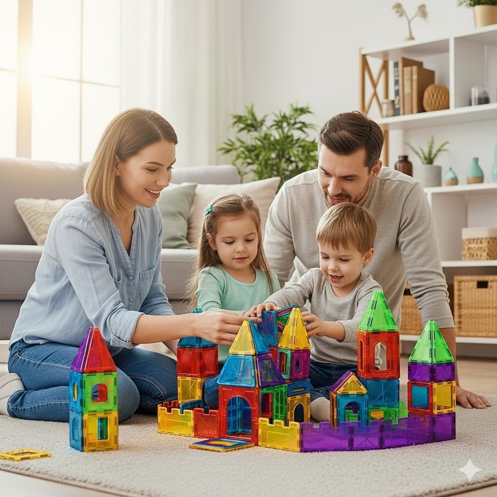 KIYARI Magnetbausteine 120 Teile – Große 7,5 cm Montessori Magnet Bausteine für Kinder ab 3 Jahren, fördern Kreativität & räumliches Denken