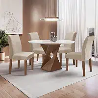 Conjunto Mesa Barcelona 100cmx100cm 4 Cadeiras Espanha Tampo Slim Plus Redondo Vidro Yescasa Chocolate/Off White/Bege Claro