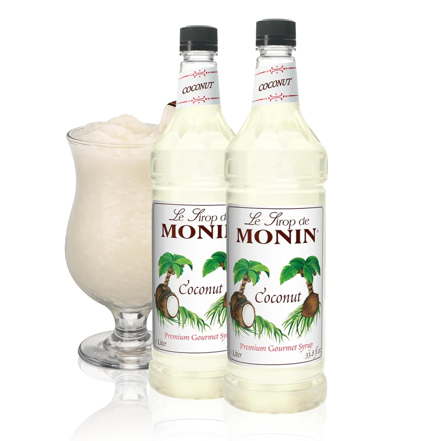 Monin - Coconut Syrup, Creamy Tropical Flavored Syrup, Coffee Syrup, Natural Flavor Drink Mix, Simple Syrup for Coffee, Lemonade, Cocktails, & More, Gluten-Free, Non-GMO, Clean Label (1 Liter, 2-Pack)