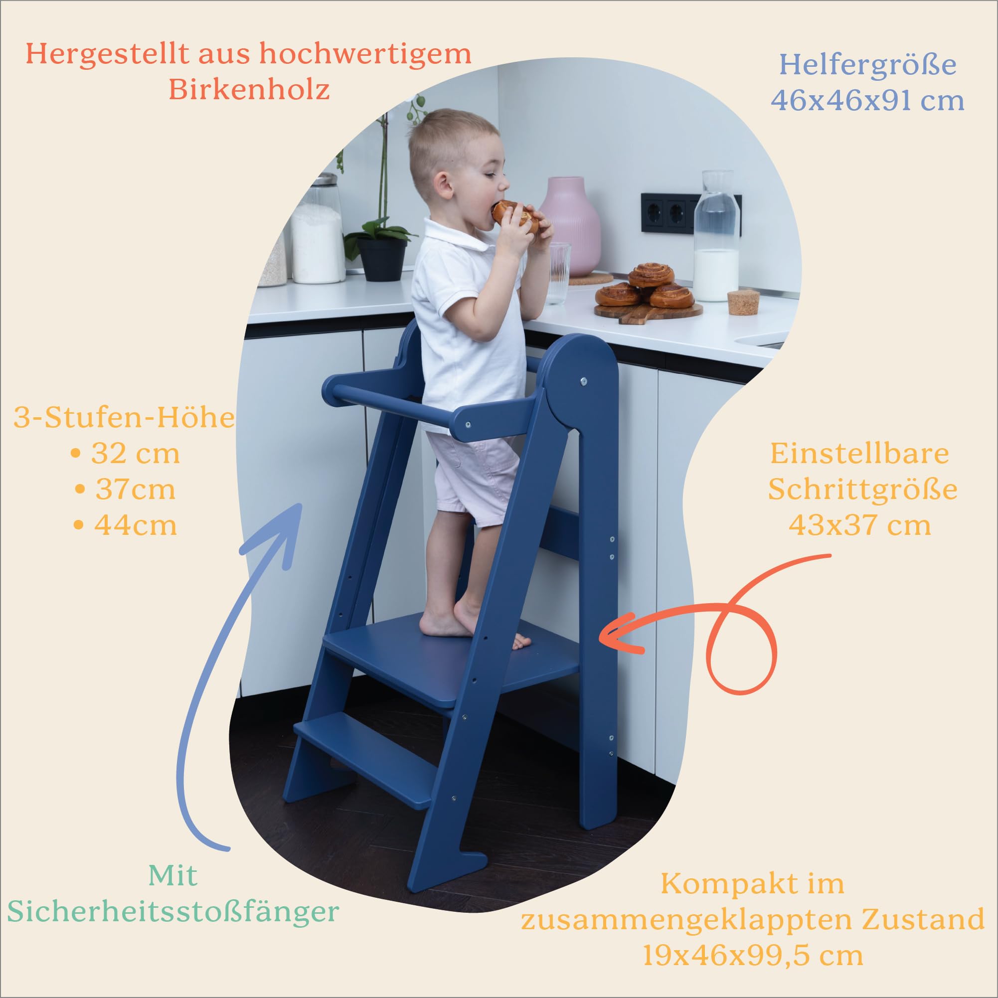 TOYBOX Montessori Kleinkind-Turm & faltbarer Holz Tritthocker - Faltbare Küchenhilfe für Kleinkinder, Kinder Lernen & Steh-Möbel