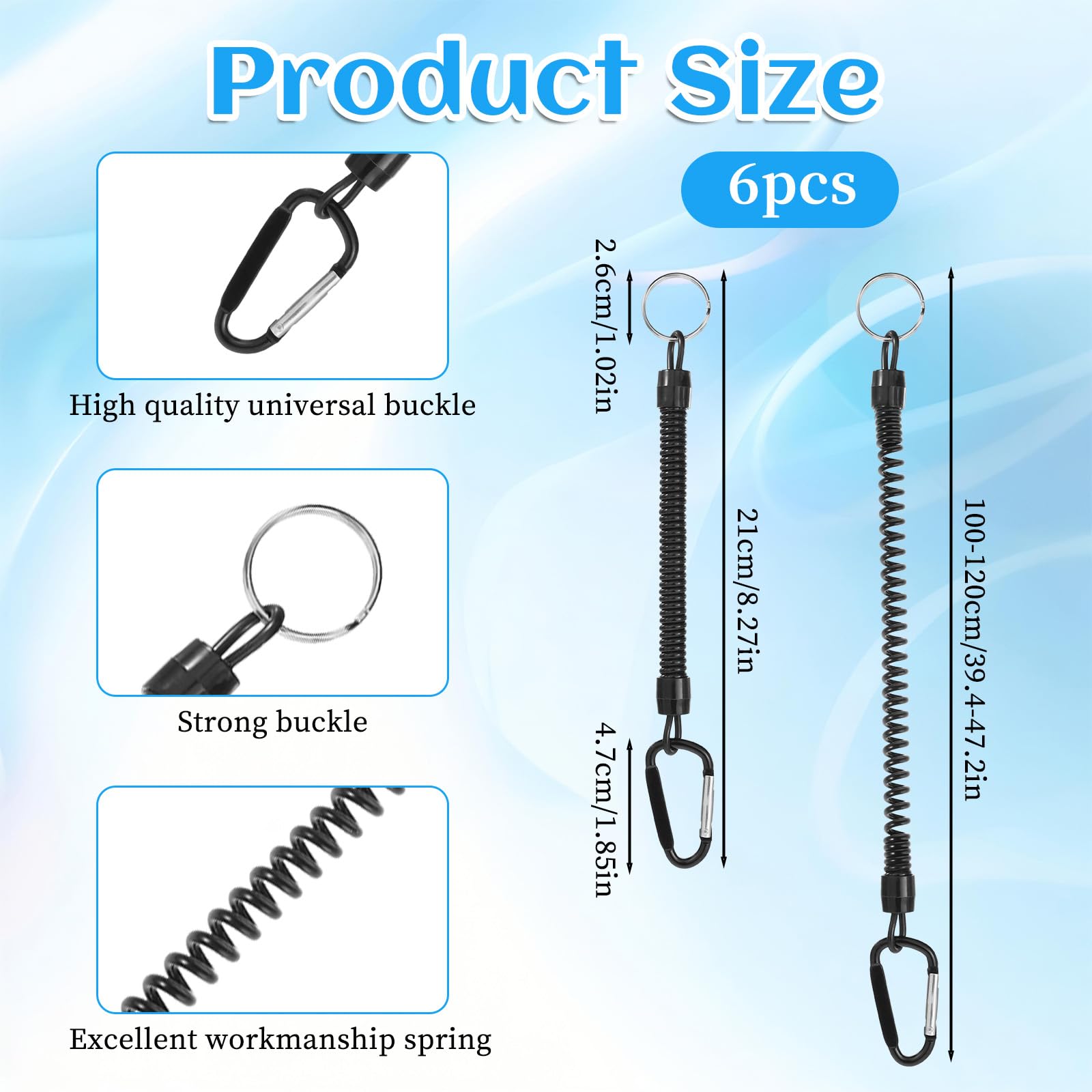 6 Pcs Coiled Fishing Lanyard Fishing Tool Ropes with Keychain and Carabiner Safety Retractable Fish Tools for Pliers Boating Kayak Equipment