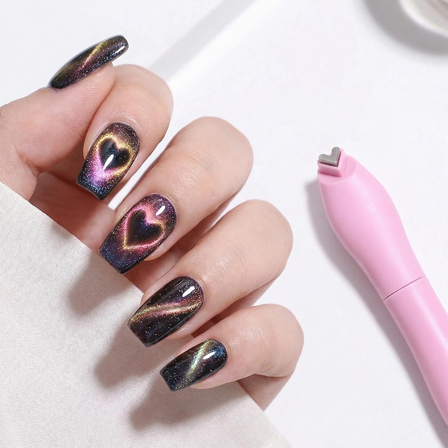Heart Cat Eye Gel Polish, Nail Art Tool,3-in-1 Heart Shape Round Line Shape Nail Art Pen for DIY Nails Salon Decoration (One Size,Mix 3pcs)