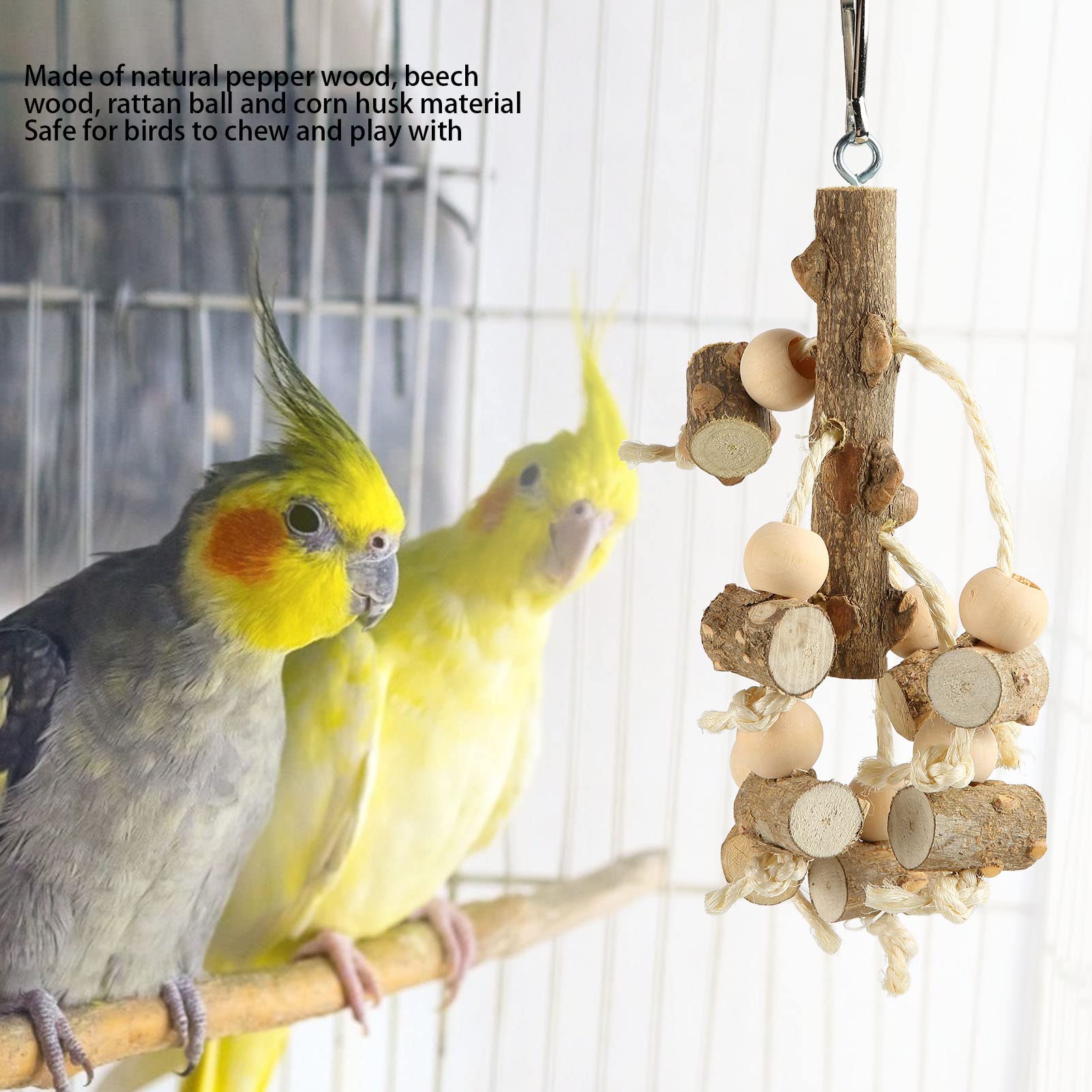 Set Di 7 Giocattoli Da Masticare Per Pappagalli - In Legno Naturale, Con Corda E Ganci In Ferro, Per Uccelli Piccoli E Medi - Foto 7