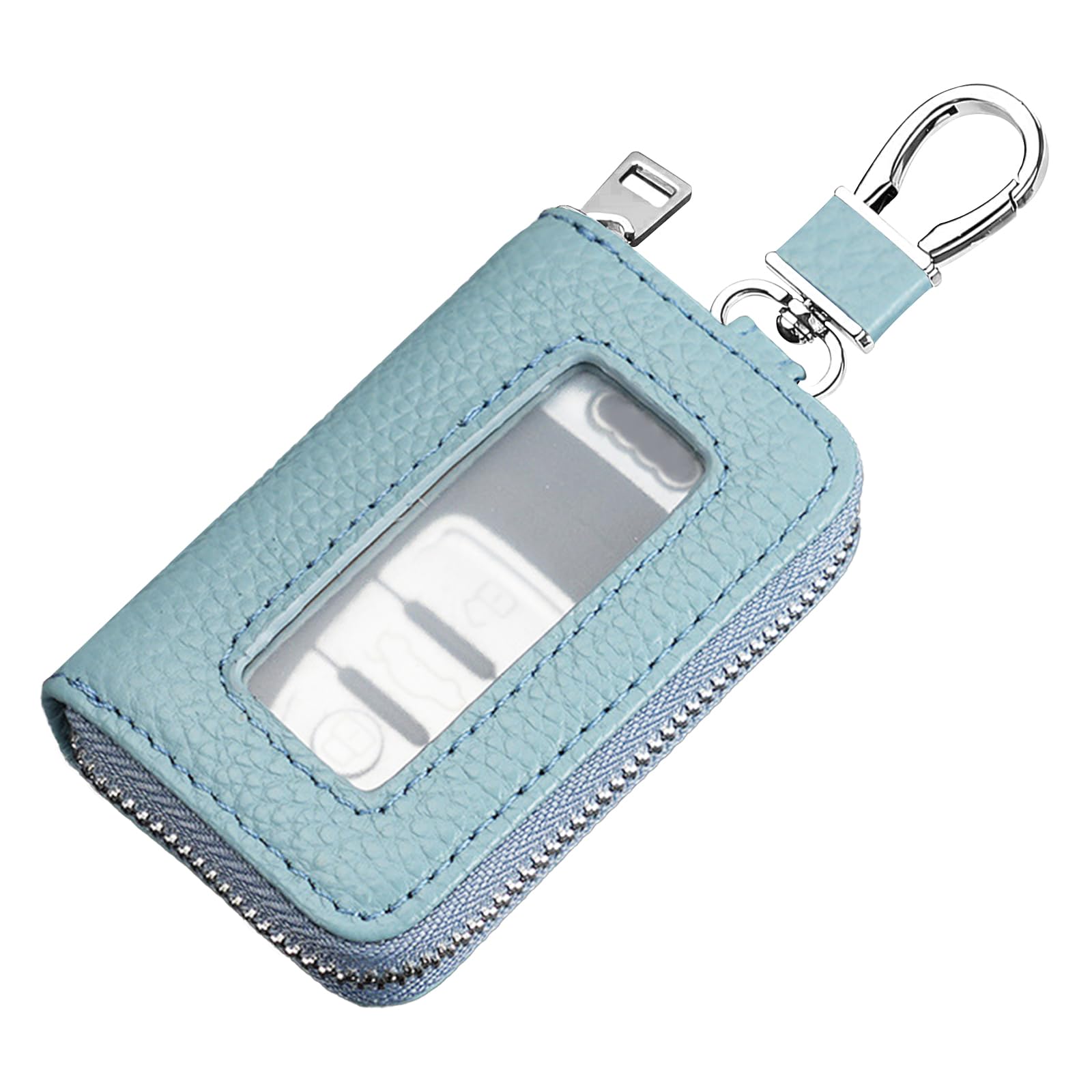 vvag Car Key Fob Holder, Universal Genuine Leather Key Fob Case with Hook and Loop Tape, Automotive Smart Key fob Holder, Azure Blue