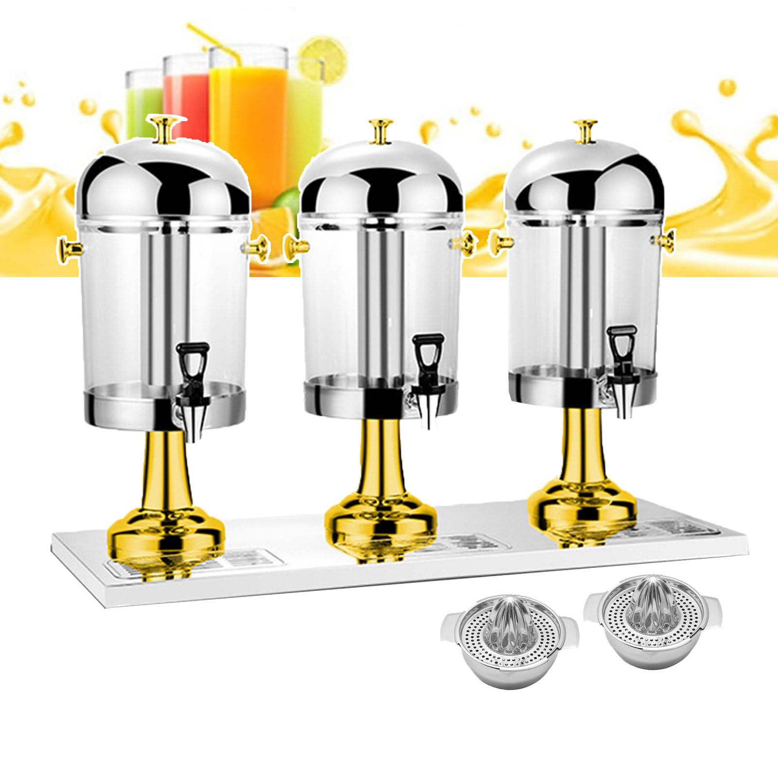 Dispensador Comercial De Bebidas Frías Y Calientes, Dispensador De Jugo De 24 L, Máquina De Bebidas Frías De Acero Inoxidable, Exprimidor De Frutas De Tres Cabezales De Autoservicio Para Leche De Soj