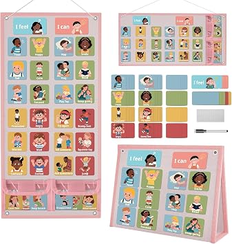Pink Emotion Pocket Chart for Kids, Calm Down Corner Teaching Supply