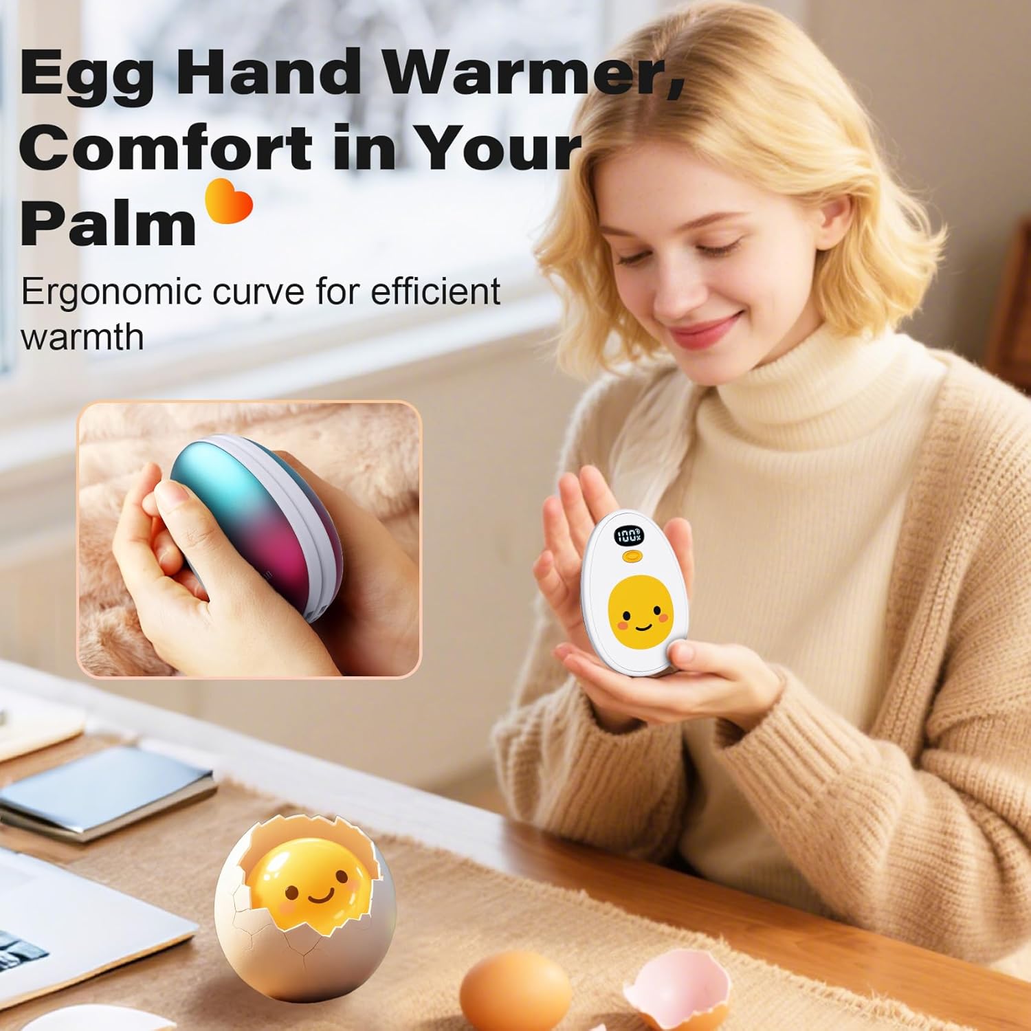 Hand Warmers Rechargeable, 2 Pack Cute Egg Design, LED Display, 4 Levels Fast Heating Magnetic Electric Hand Warmers, Portable Pocket Heater Gifts for Women Men Outdoor Camping Hunting Golf - Image 5