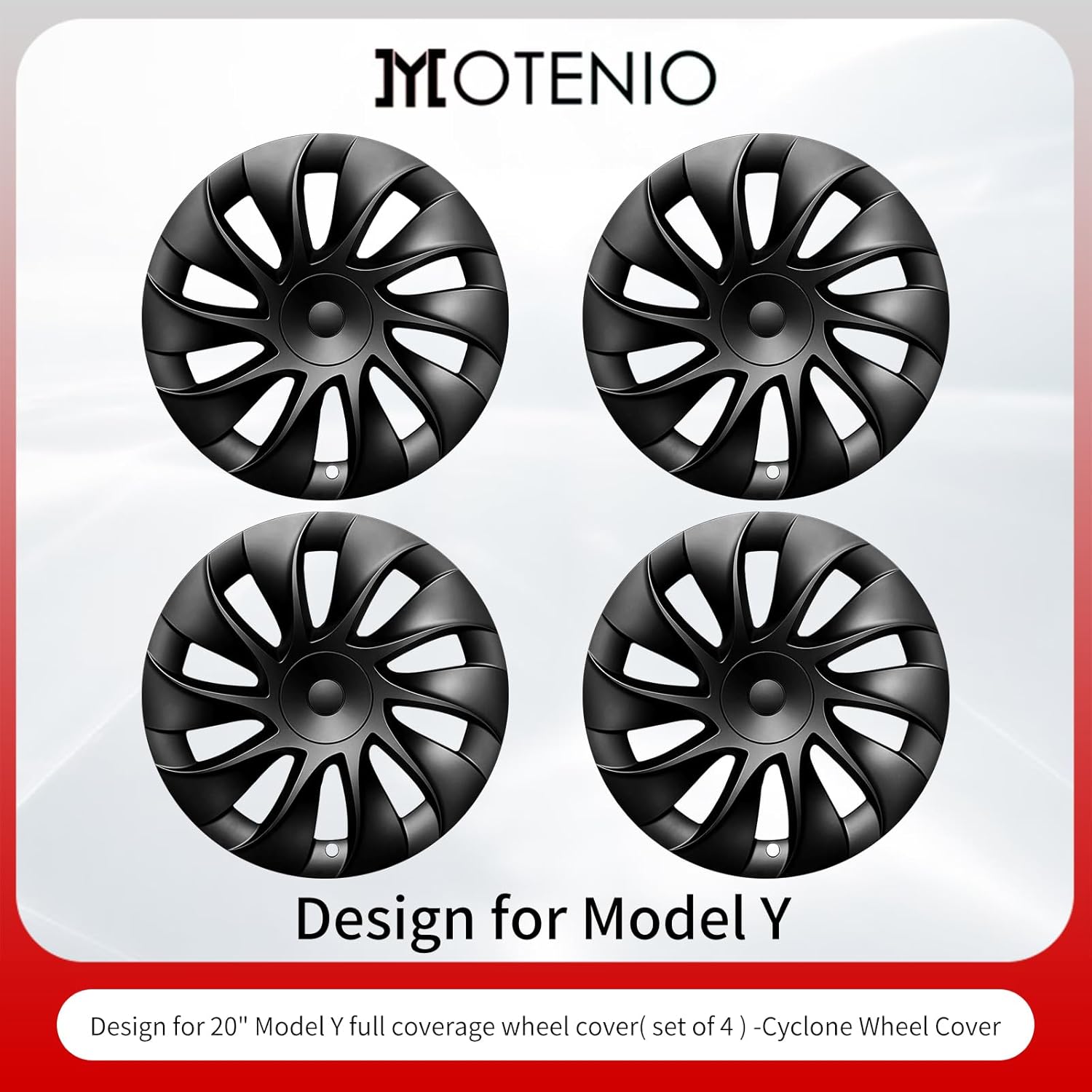 for Tesla Model Y (2020-2024) Wheel Cover Hubcap 20 Inch Set of 4 Matte Black Cyclon Style Hub Cap ABS Car Accessories (Cyclon Style, 20 inch)