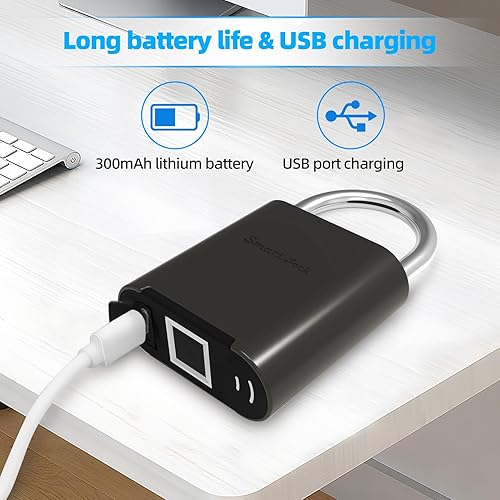 Miniatura 7 de Candado de huellas dactilares, candado biométrico, candado inteligente con llave de emergencia, bloqueo de casillero impermeable para gimnasio,