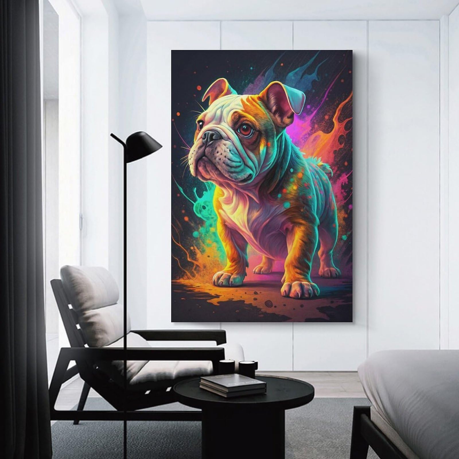 Junmoney Colorful Bulldog Portrait Hanging Wall Art 20x30inch(50x75cm), for New Homes, Bedrooms Or Workspaces, Thoughtful Wall Decor for Art Lovers