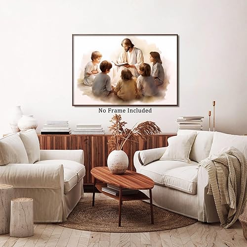 Vista 104 de Arte de pared de acuarela de Jesús, pintura en lienzo cristiano, imágenes de las Escrituras, decoración de pared, póster con versículos bíblicos