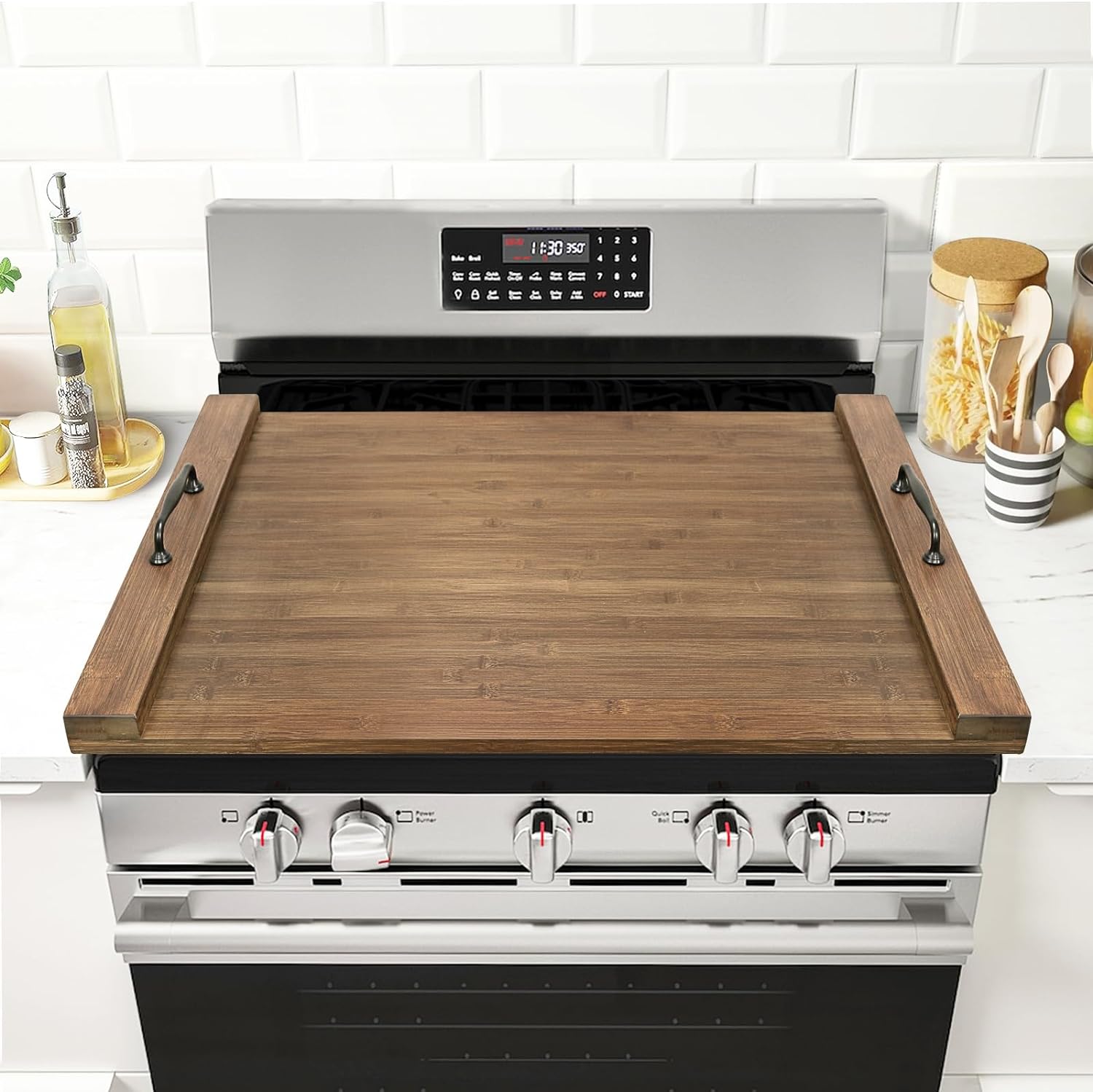 Noodle Board Stove Cover with Handles, Multiple Stove Top Cover Board for Electric/Gas Stove Top(Retro Brown)