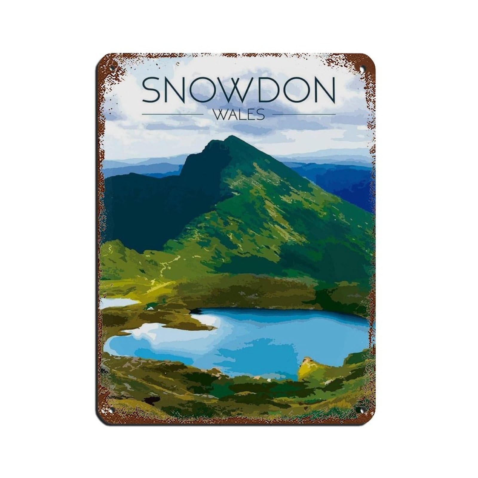 Lxwnze 30L X 40W Cm Mount Snowdon Poster,Wales Travel Retro Poster Metal Tin Sign Chic Art Retro Iron Painting Bar People Cave Cafe Family Garage Poster Wall Decoration 12X16inch(30X40cm)