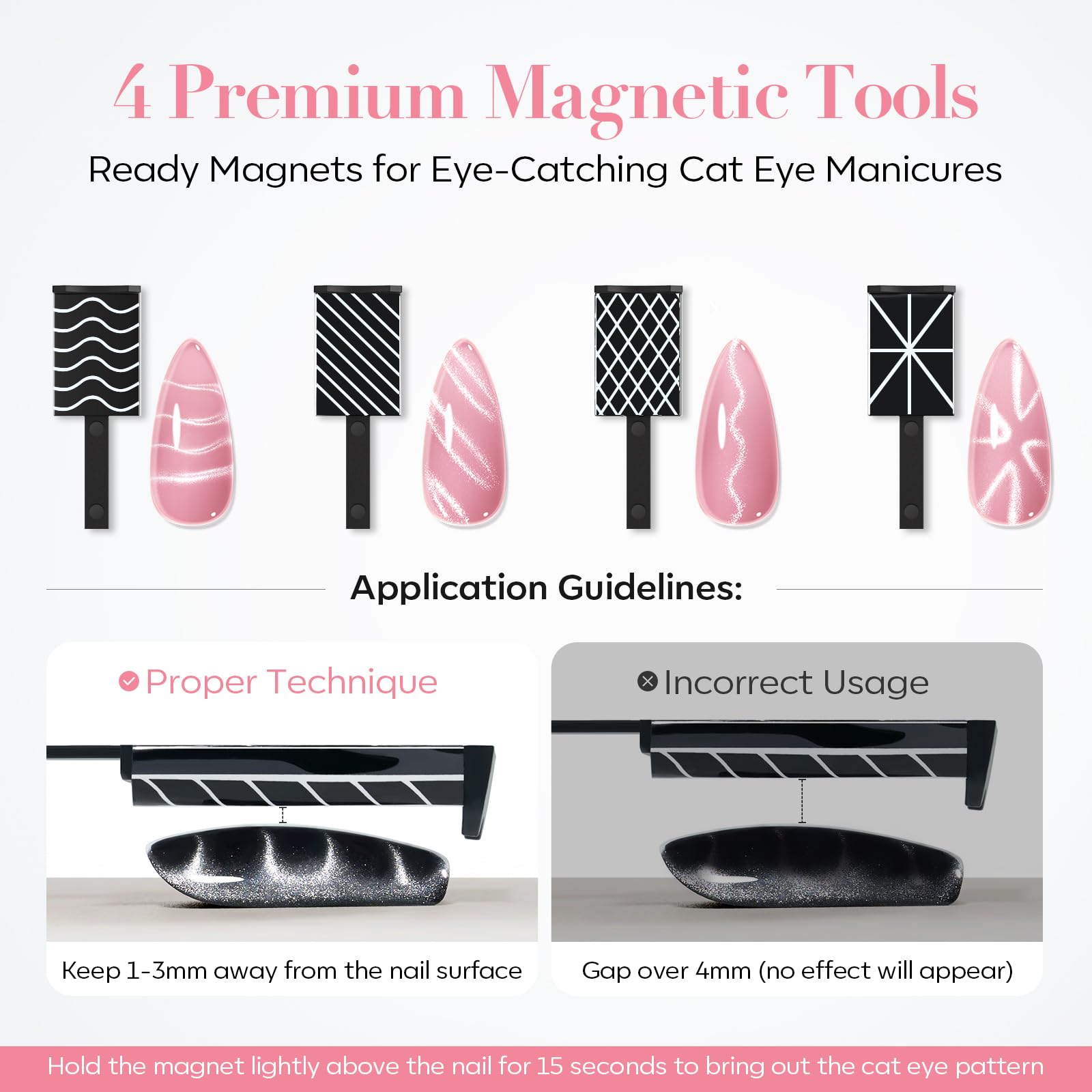 AzureBeauty Magnes kocie oko narzędzia do zdobienia paznokci - 14 szt. potężny żelowy lakier do paznokci Cateye narzędzia magnetyczne - serce / francuskie / czarne otwory magnetyczne sztyfty, DIY