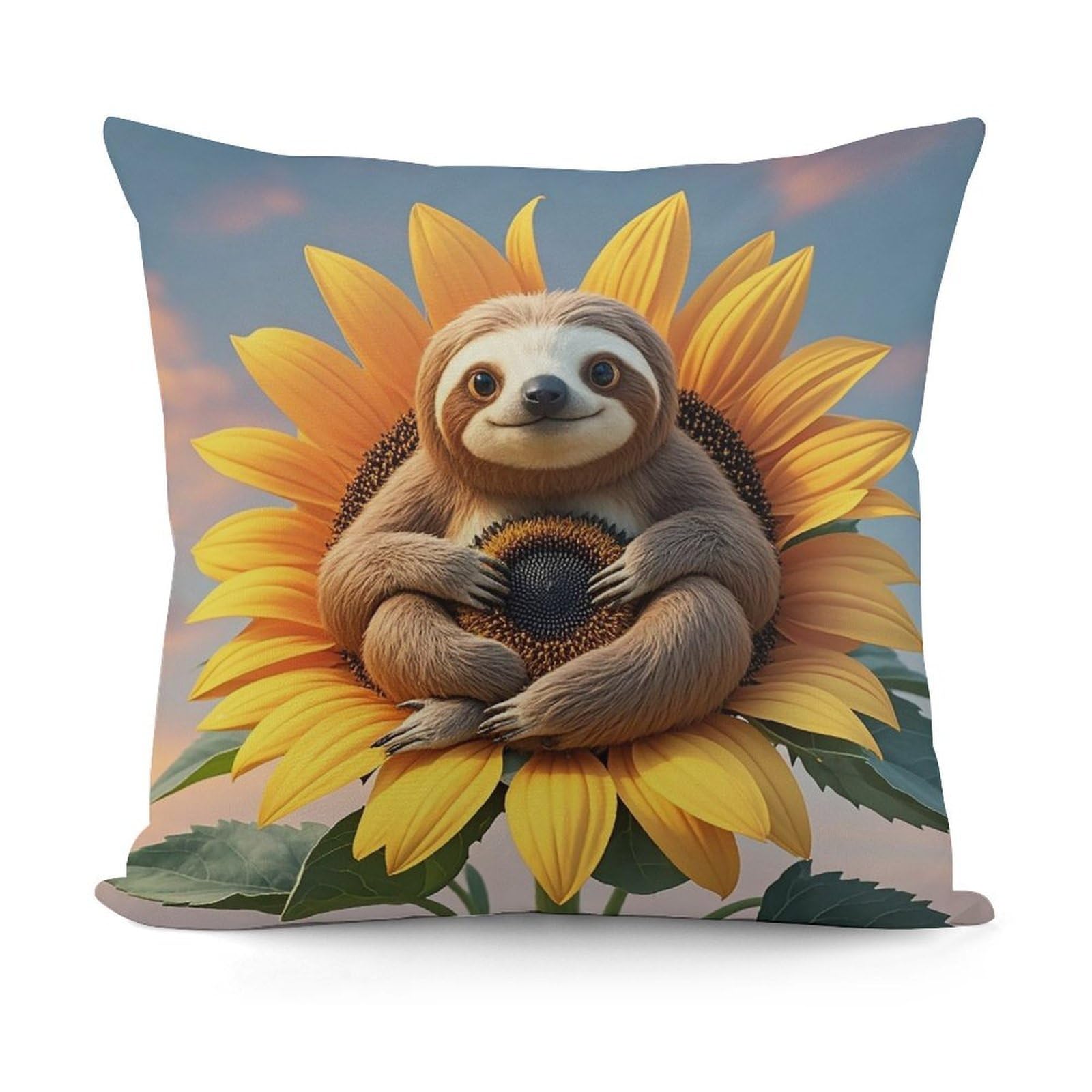 VstaDank Sloth Sitting on Sunflower Throw Pillow Covers 18x18 Inch Soft Couch Home Decor Cushion Cover Comfortable Plush Square Cushion Case Farmhouse Decorative Pillowcase for Living Couch