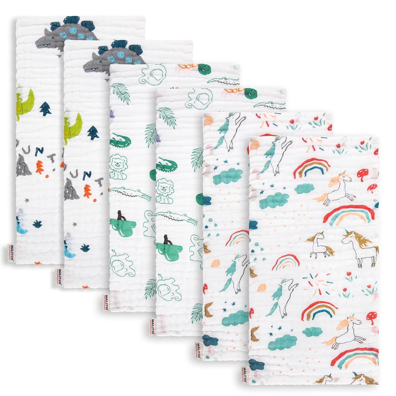 Maliton 6 Stück Baby Spucktücher für Jungen/Mädchen,aus 100% Baumwollem,weich, langlebig, luftdurchlässig und extrem saugstark (Dinosaurier),50x25cm