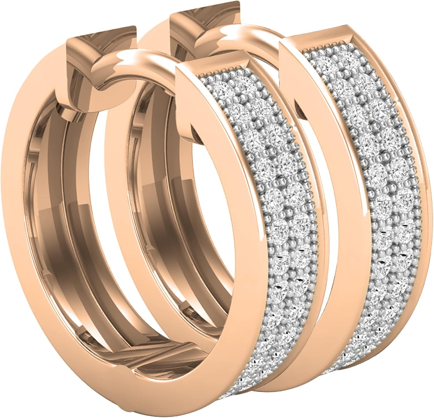 Dazzlingrock Collection 0.17 Cttw Round Diamond 2 Row Unisex Hinged Post Hoop Earrings in Solid Gold