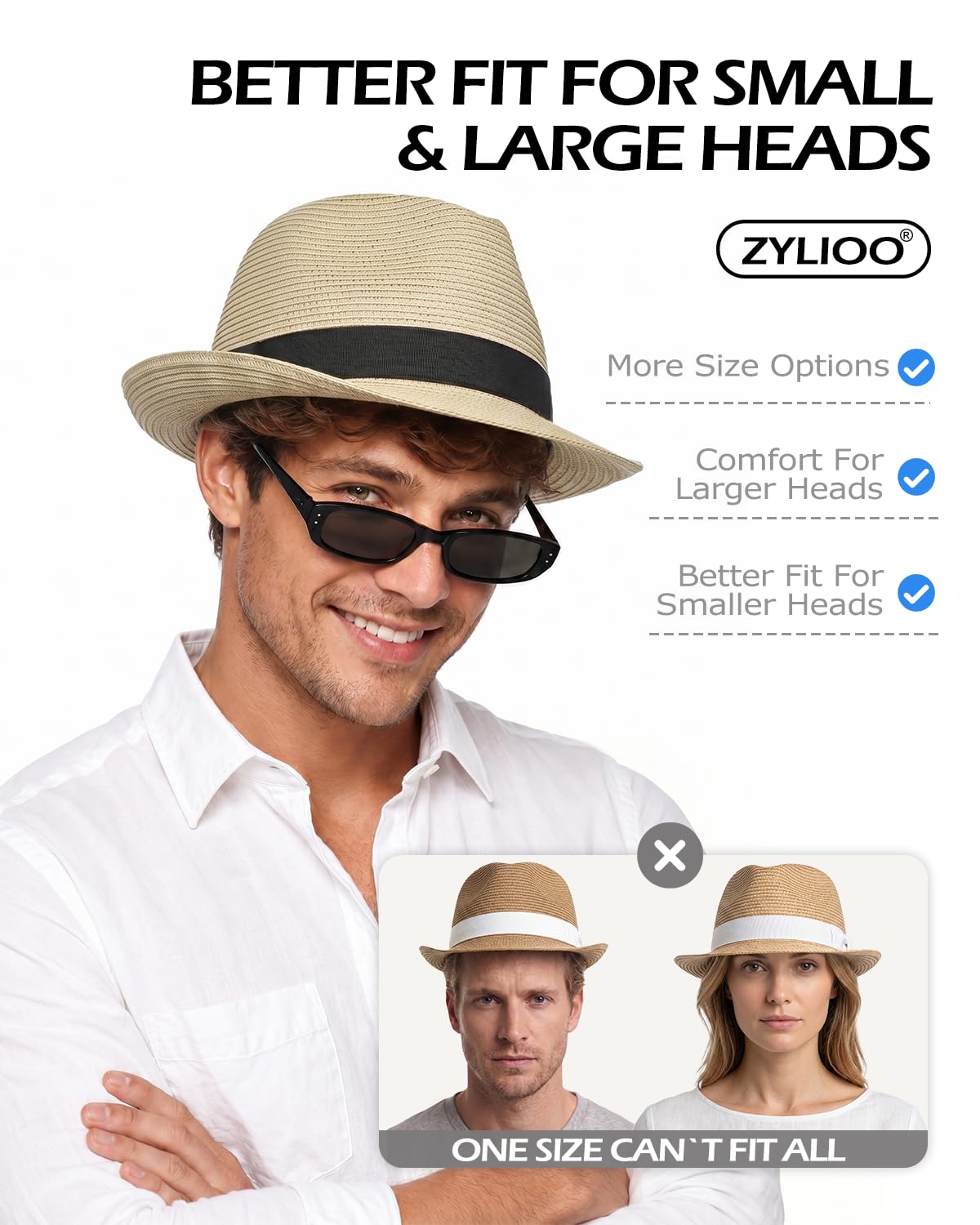 Feng Shui， Sombreros para el Sol S/M/L/XL/XXL Sombrero de Paja Sombreros Grandes Fedora Trilby Verano Protección UV UPF+ Sombrero de Jazz Cubano para Viajes de Vacaciones en la Playa
