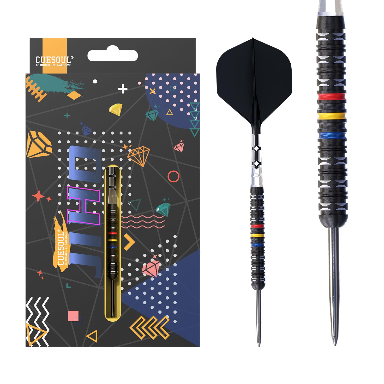 CUESOUL JIHO D1 23g Steel Tip 90% Tungsten Dart Set with Titanium Coated and Unifying ROST T19 Flight