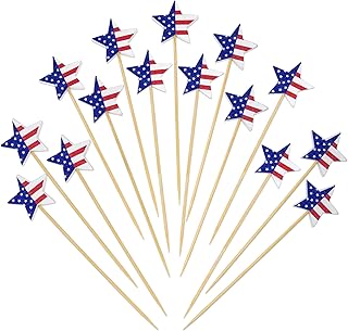 100 Pcs Patriotic Star Cocktail Picks USA Stars Bamboo Toothpick Cake Topper Pick 4th of July Wooden Skewers Charcuterie Drink Fruit Food Appetizers