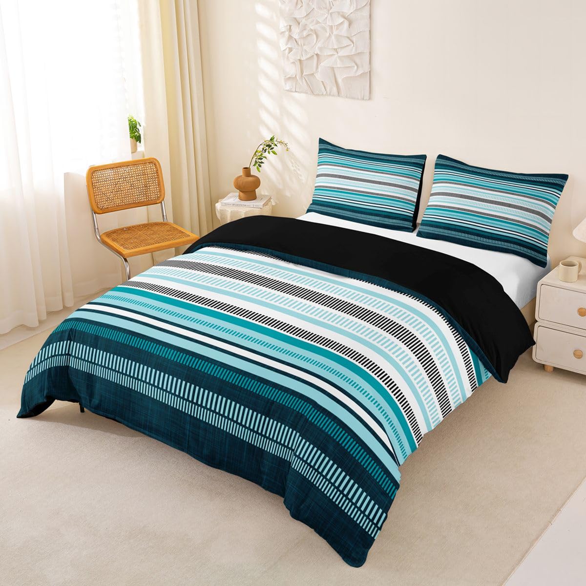 Homemissing Retro Striped Bettwäsche Set 155x220cm Erwachsene Kinder Jungen