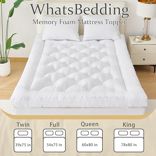 Miniatura 5 de WhatsBedding Cubrecolchón de espuma viscoelástica de 5 pulgadas, tamaño King, relleno de espuma viscoelástica triturada y esponjosa, cubrecolchón de