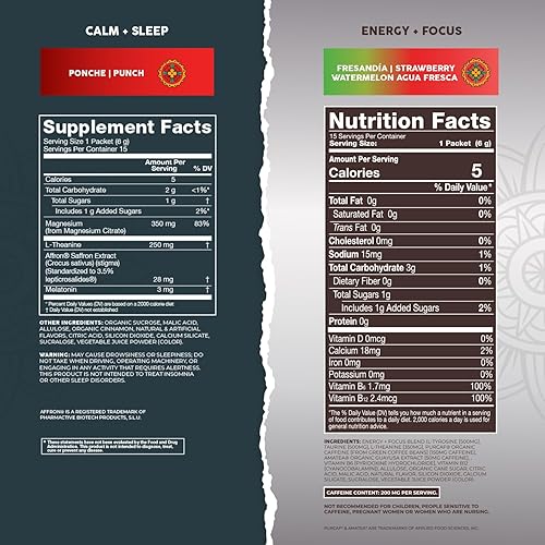 Miniatura 2 de Salud - Paquete de 2  2 en 1 Calm + Sleep (Punch) & Energy + Focus (sandía de fresa)  15 porciones cada una, mezcla de bebidas, sin lácteos y soja,