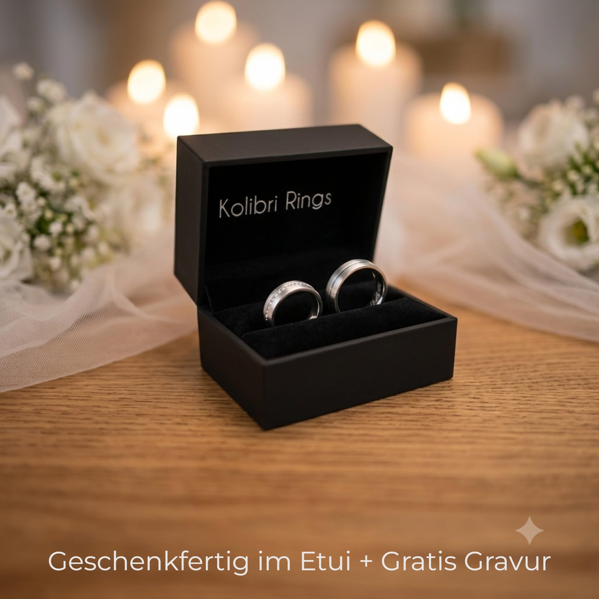 Kolibri Rings Eheringe Silber 925 rhodiniert mit 15 Zirkonia Steine in Kanalfassung Paarpreis | Made in Germany mitGratis Gravur und Etui, 5 mm Breite