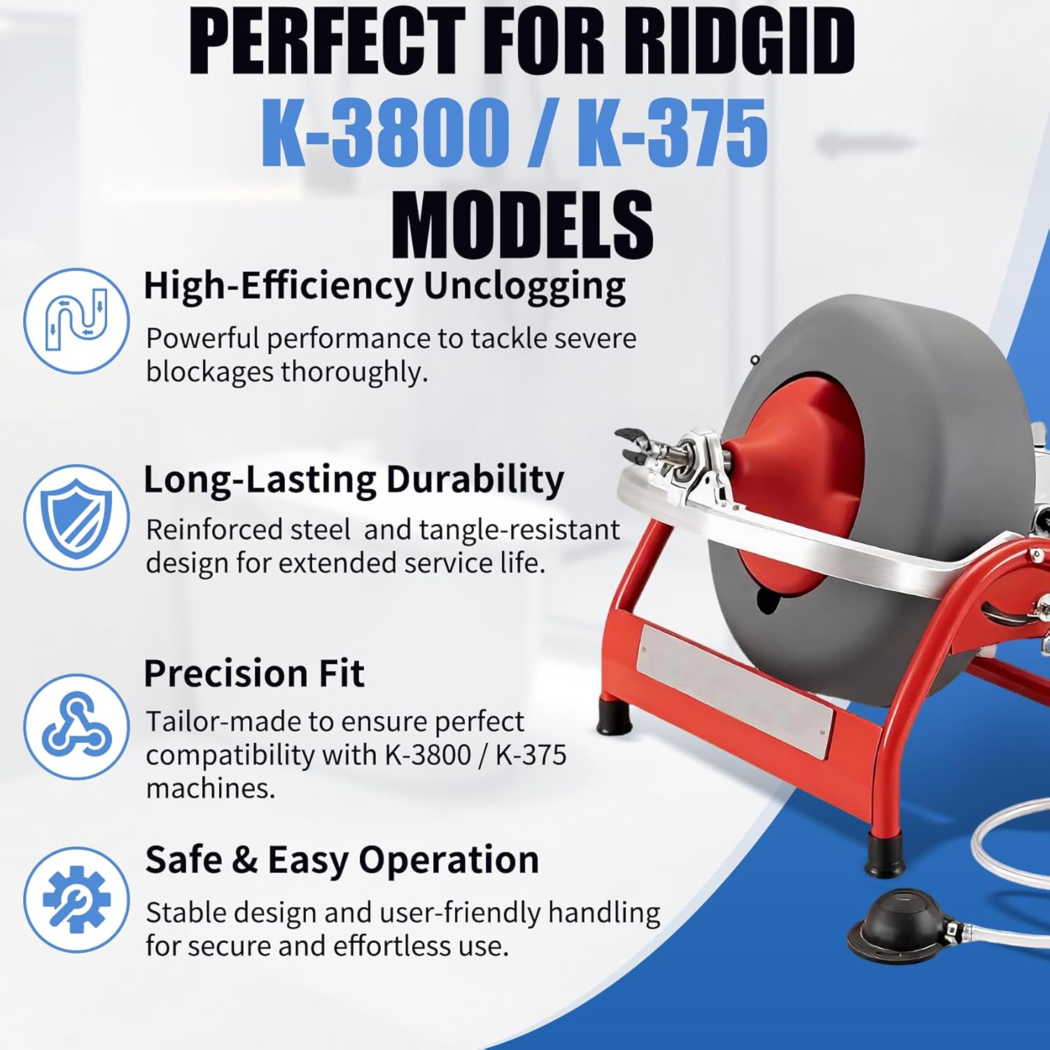 Upgraded 37847 C-32 Inner Core Cable for RIDGID K-3800 and K-375 Drum Machines, 3/8" x 75'Inner Core Cable for Home Drain,Professional Drain Cleaning Equipment, Steel Pipe Snake for Drain Cleaning