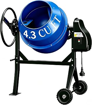 SILVEL Electric Cement Mixer, 4.3 Cu.Ft.450W Portable Concrete Mixer Machine with Wheels & Stand Steel for Stucco, Mortar, Feed Mixing, Farm Use, Blue