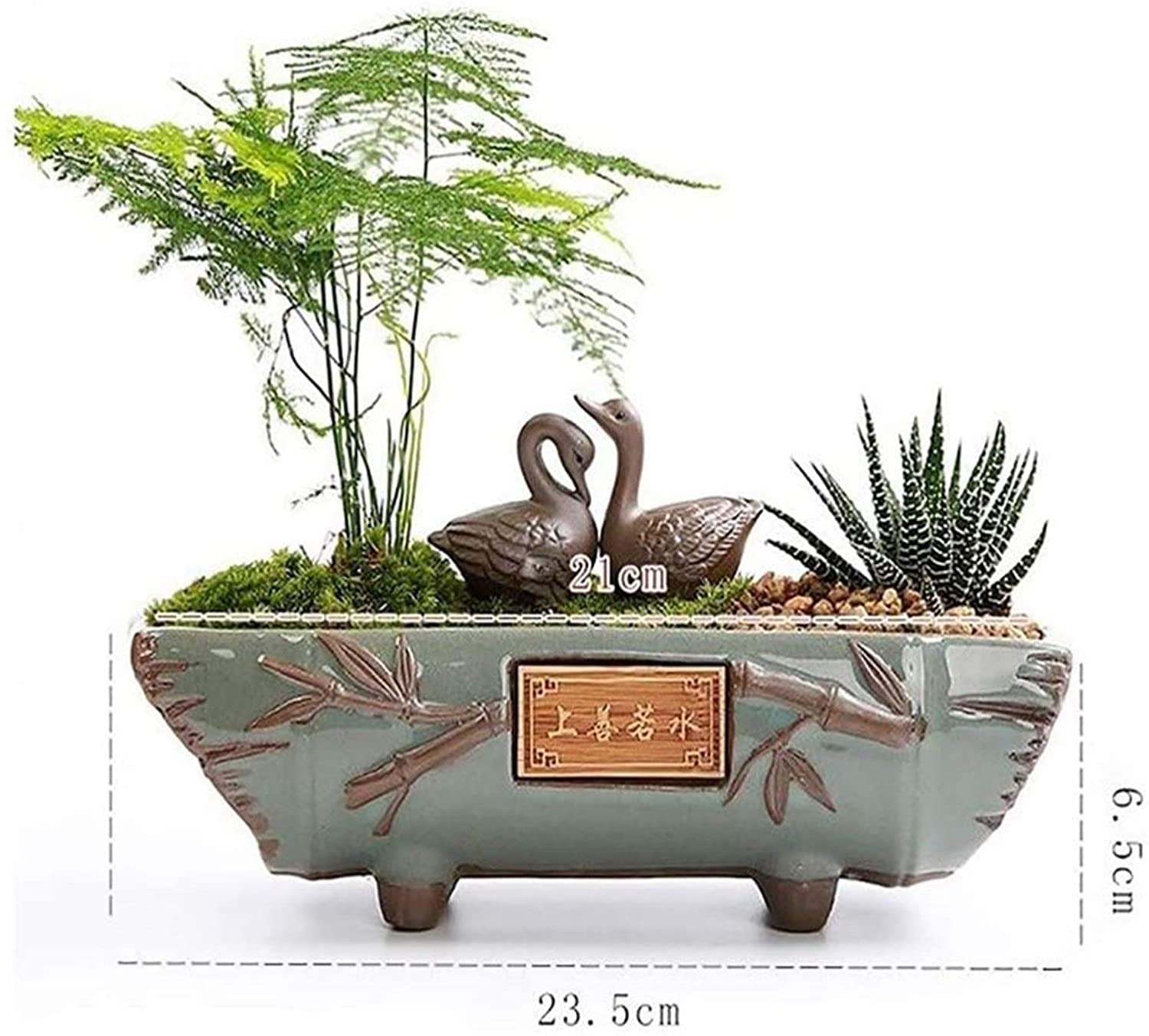 Duży prostokątny ceramiczny garnek bonsai – wzór kamienia vintage, kreatywny styl do użytku wewnątrz i na zewnątrz