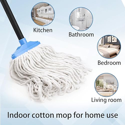 Miniatura 6 de Trapeadores de hilo de algodón para limpieza de suelos, trapeador de limpieza para suelos de madera, azulejos, suelos de madera dura, mango de