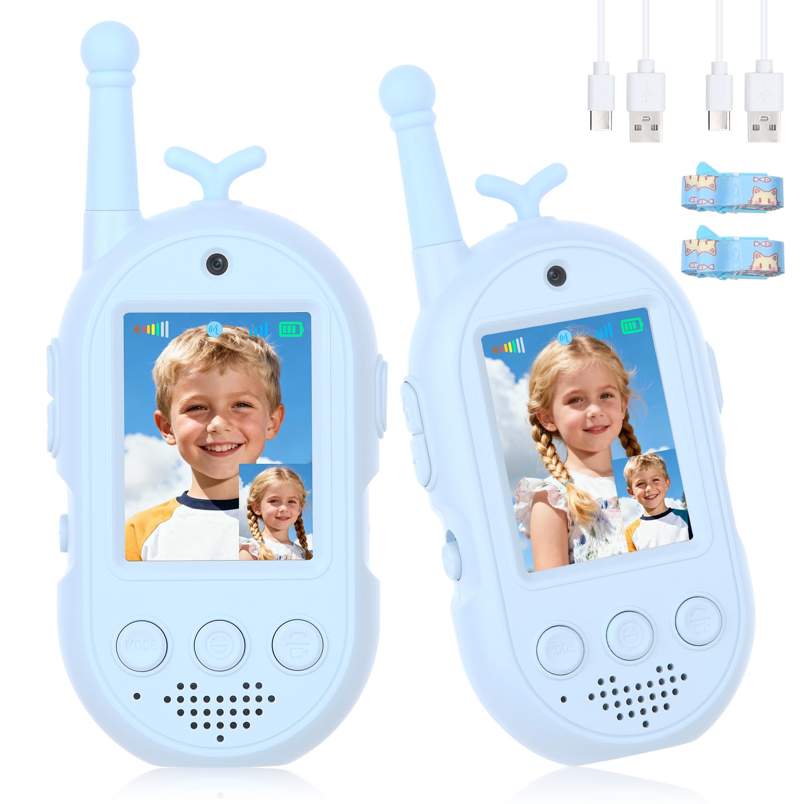 Kinder Walkie-Talkies stawia videofunctie, 2 stuks - Visuele walkie-talkies stawia 2 cale IPS-scherm, oplaadbare videowalkie-talkies voor kinderen van 3-12 jaar, geschikt voor binnen- en buitengebruik