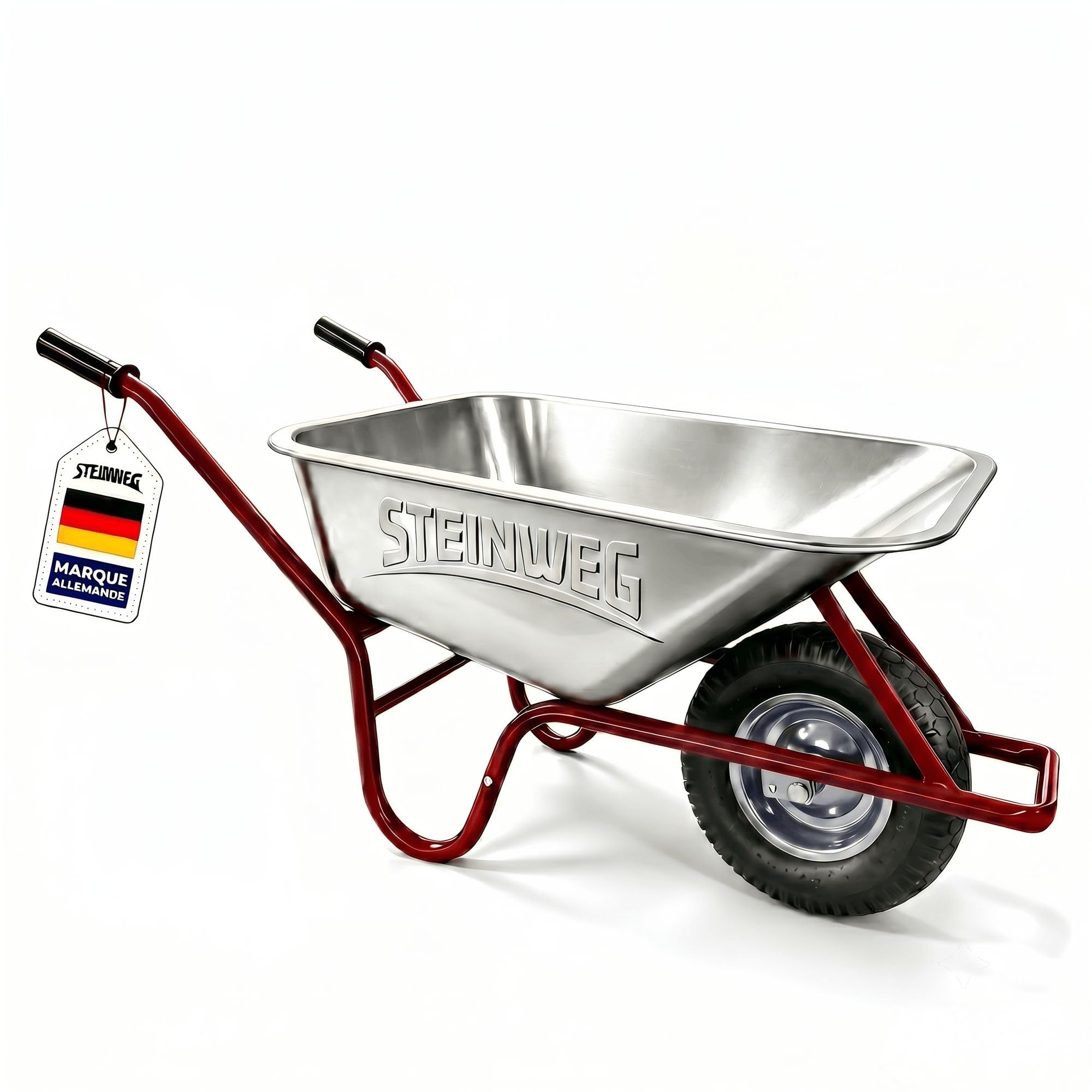 STEINWEG - Brouette de chantier - 100 l - 250 kg - Pneus pneumatiques avec bac galvanisé - Construction robuste pour le jardin et les besoins de construction - Pneus pneumatiques avec jantes en acier