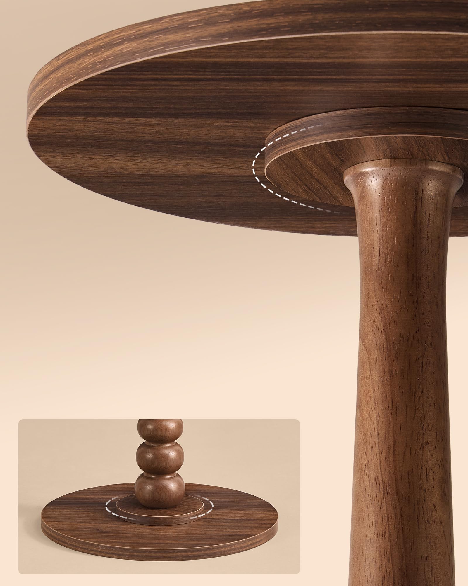 VASAGLE MARIEL Collezione - Tavolino Rotondo, Tavolino Porta Bevande, Guéridon, per Piccoli Spazi, Gambe in Legno, Stile Rustico, per Soggiorno e Camera da Letto, Marrone Castagno LET293KX01