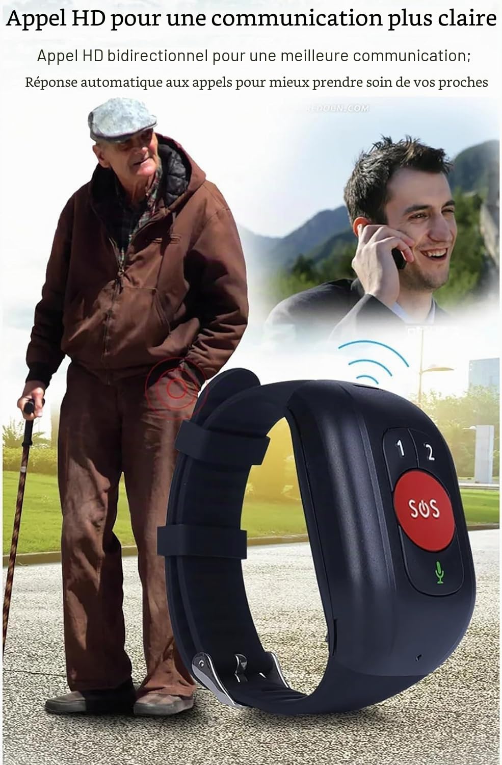 Localisateur GPS pour Personnes âgées, Smartwatch avec détection de Chute, Appel Rapide, Rappel médicaments, interphone Vocal, Surveillance de la température corporelle, Bouton SOS, pour l'Autisme,