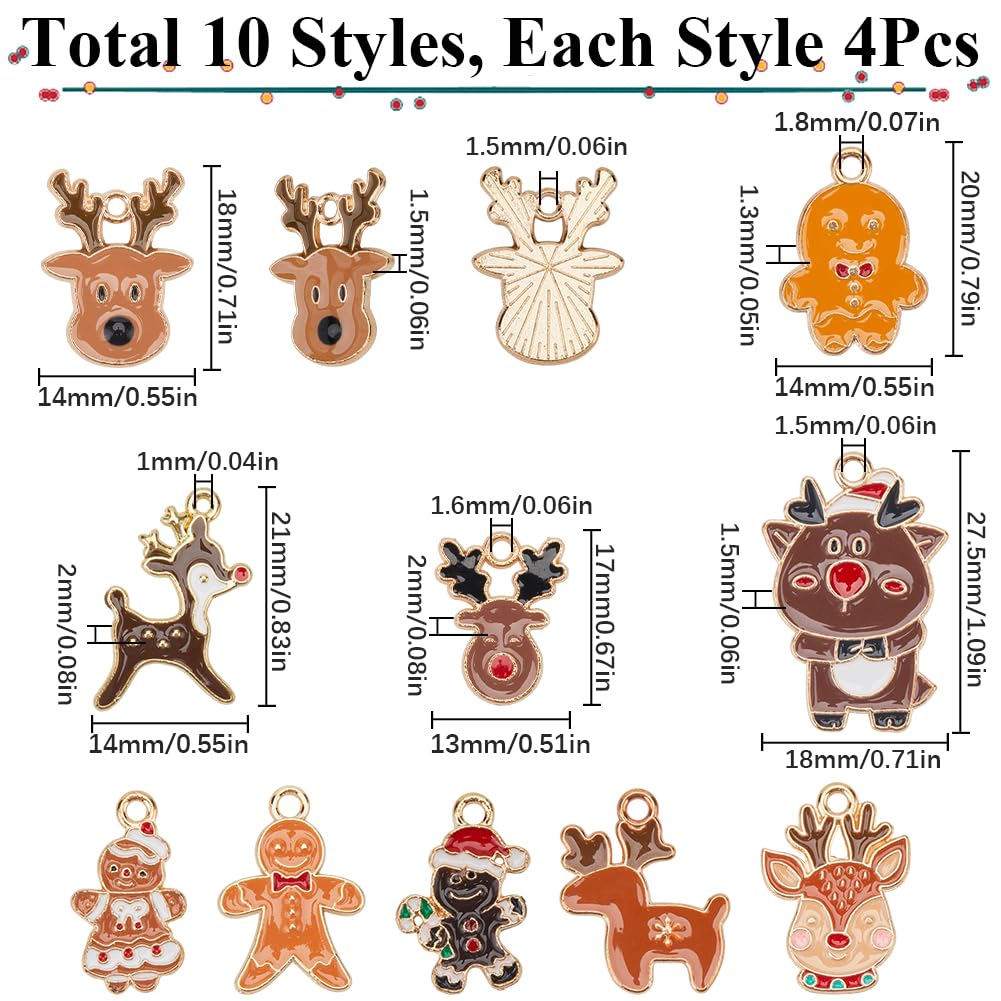 SUNNYCLUE 1 Box 40Pcs 10 Styles Enamel Christmas Charms Metal Holiday Charm Bulk Assorted Metal Alloy Xmas Snowman Gingerbread Man Biscuits Charm for Jewellery Making Charms Earring DIY Crafts - Image 2