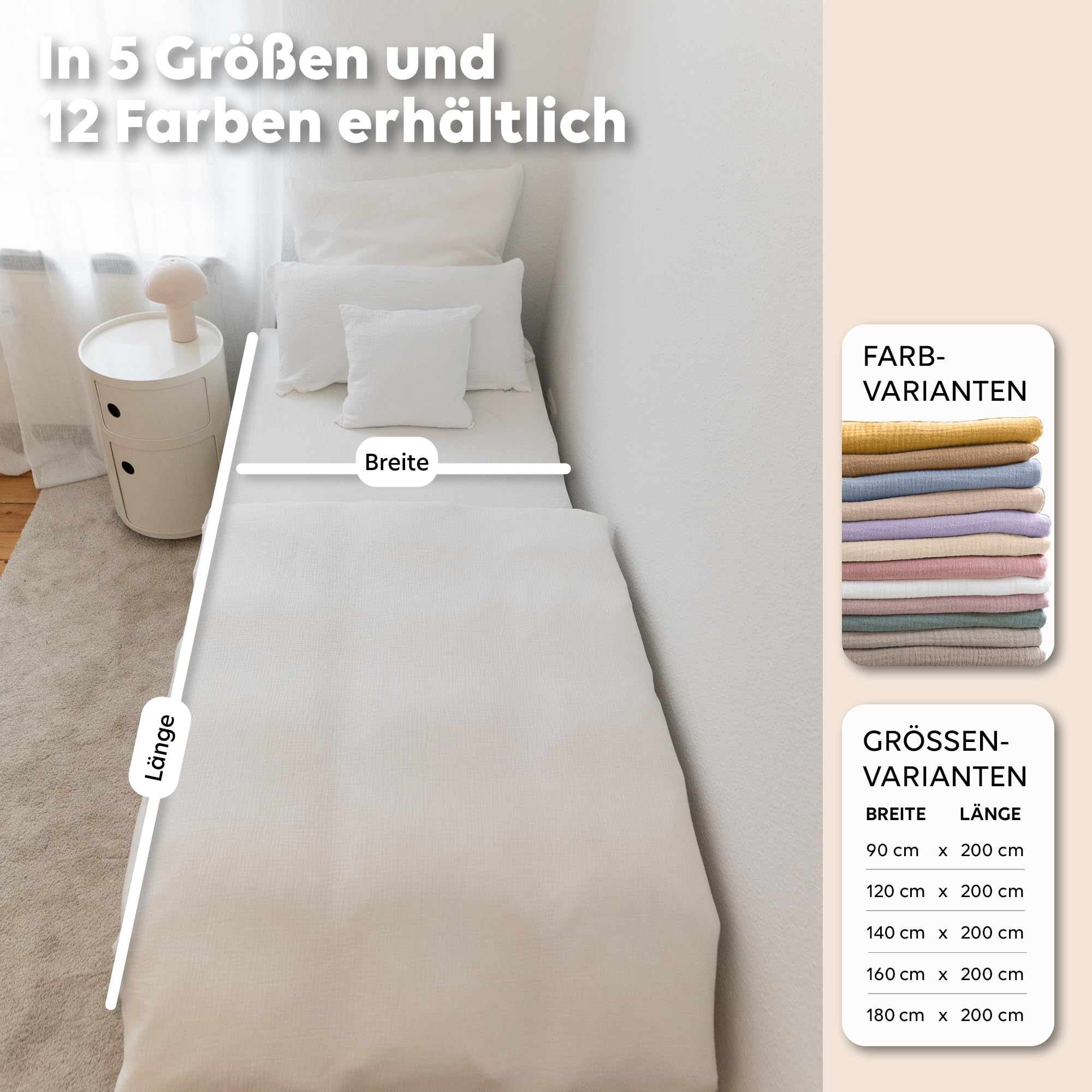 Musselin Spannbettlaken [12 Farben, 90x200 bis 180x200 cm] - Bettlaken Schlafzimmer aus 100% Musselin-Baumwolle - hautfreundlich, atmungsaktiv & weich - Spannbetttuch für Einzel- und Doppelbett