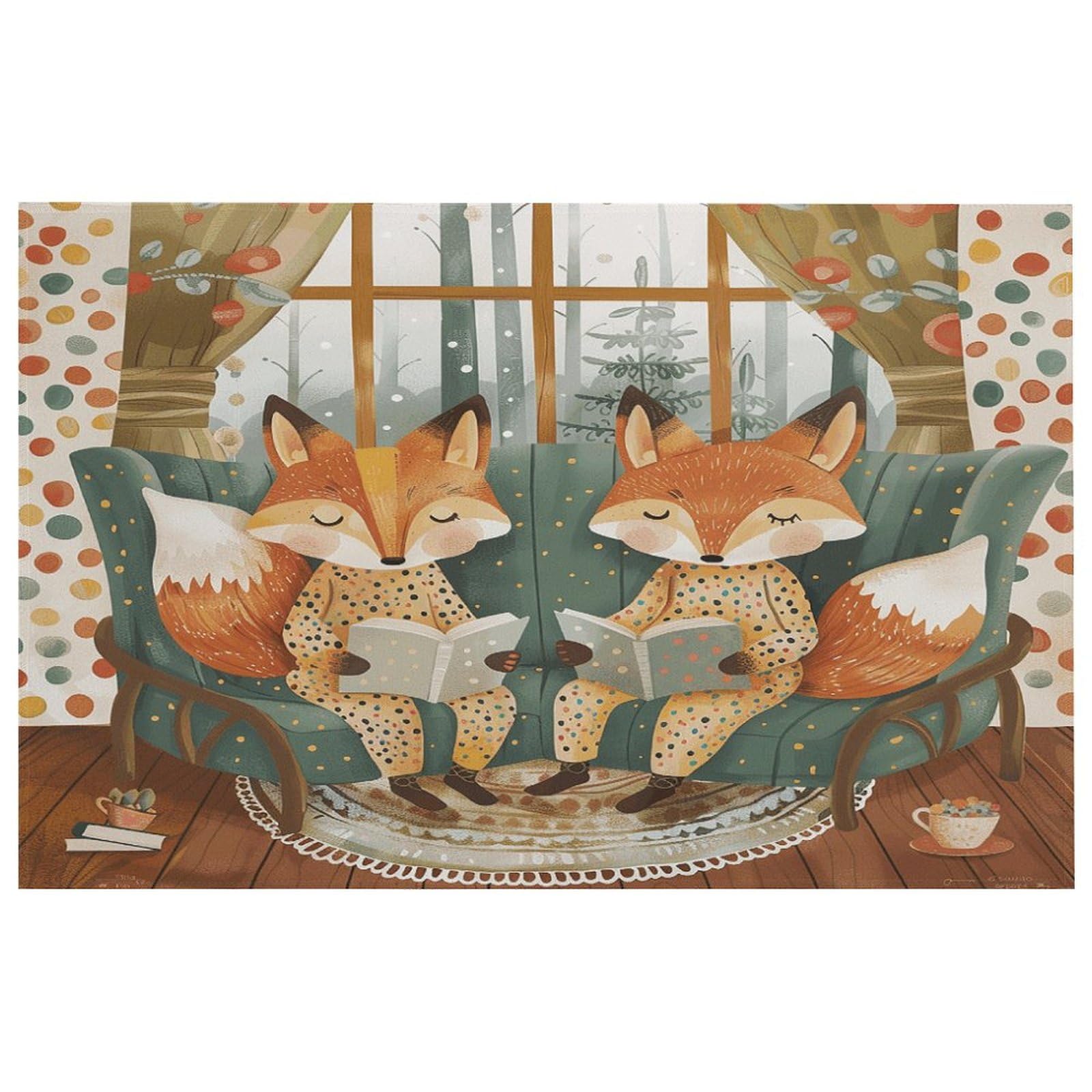 Paillasson absorbant deux renards tapis de cuisine doux et stable pour intérieur