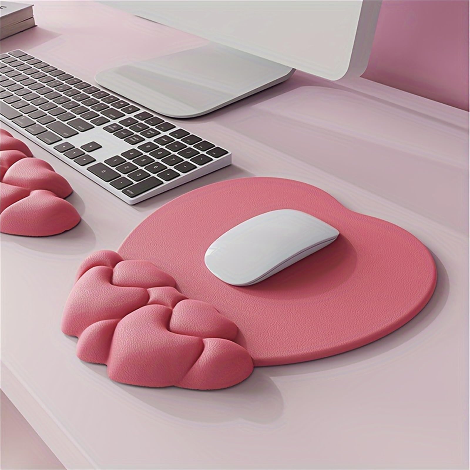 Poggiapolsi per tastiera 1 Set Heart Shape Mouse Pad With Gel Filled Wrist Rest - Ergonomic Keyboard Support Non-Slip per Office(Pink)