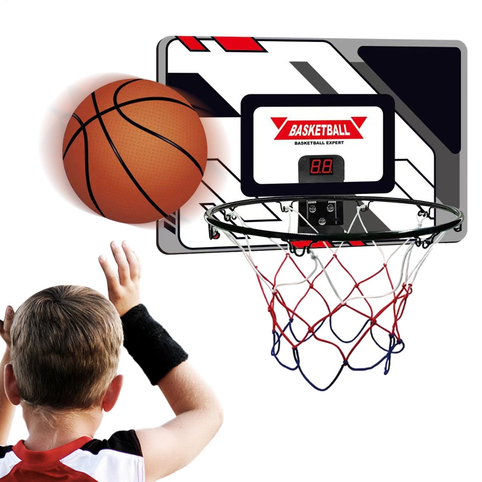 Cesta de baloncesto para puerta, cesta de baloncesto interior - Cesta de baloncesto de puerta con tablero de anuncios electrónico,Juguete deportivo de baloncesto de decoración de habitación de niños