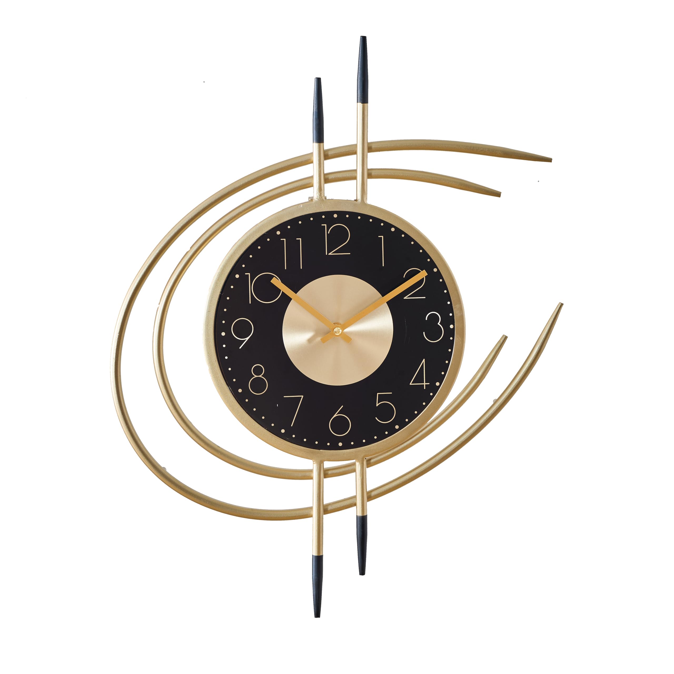 K&L Wall Art 54cm große goldene Wanduhr für Wohnzimmer Uhr ohne Tickgeräusche Metalluhr Schwarz Gold Wanduhren Goldoptik