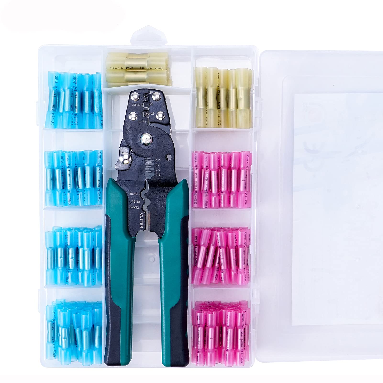 DeShan200pcs Heat Shrink Butt Connectors with Crimping Tool for Heat Shrink Connectors, Insulated Waterproof Electrical Terminals Splice Connectors (200PCS)