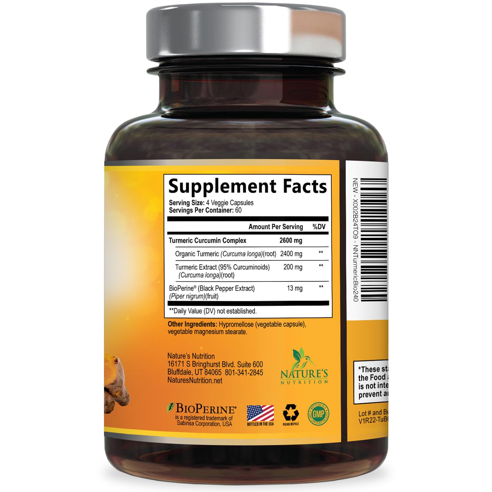 Turmeric Curcumin Supplement - 2400mg Organic Turmeric - 95% Curcuminoids & BioPerine Black Pepper Extract for Best Absorption - Natural Vegan Joint & Immune Support, Bottled in USA - 240 Capsules — Amazon image 9