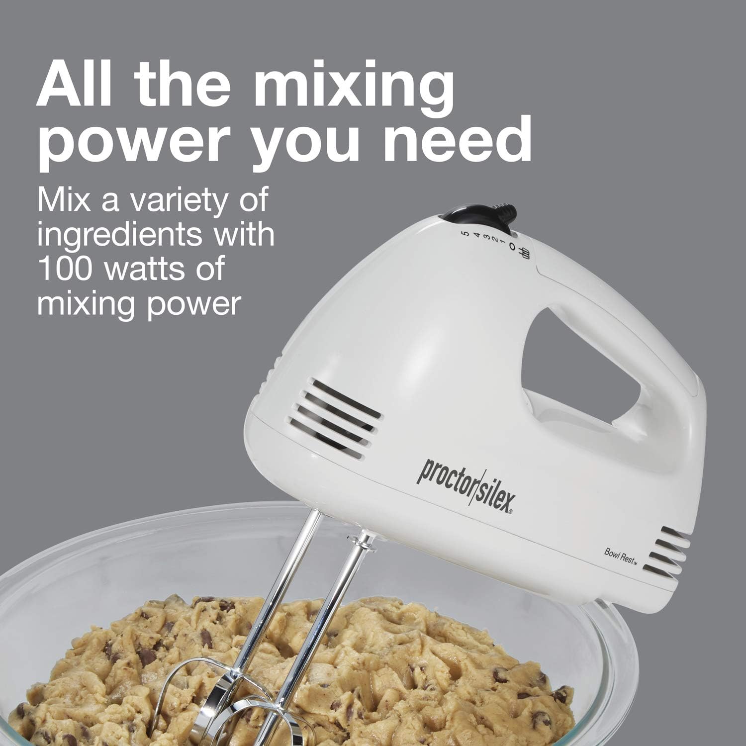 Proctor Silex 62509PS 5-Speed Hand Mixer, White