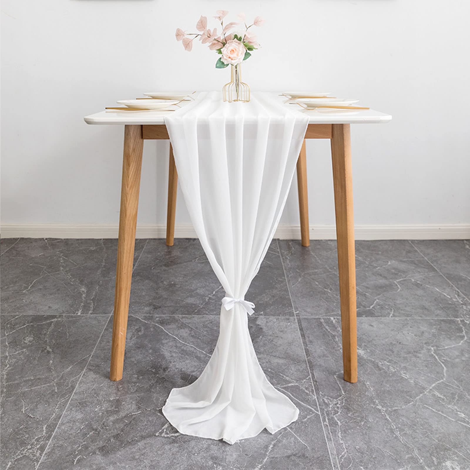 Biały szyfonowy bieżnik na stół, 3 m, przezroczysty bieżnik na stół weselny, 60 x 300 cm, rustykalny bieżnik na stół na romantyczny ślub, baby shower, urodziny, przyjęcie, dekoracje stołu