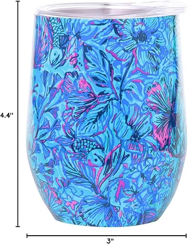 Miniatura 4 de Lilly Pulitzer Vaso aislado de 12 onzas con tapa, copa de vino de viaje de acero inoxidable, vaso de metal de doble pared (Shells n Bells)
